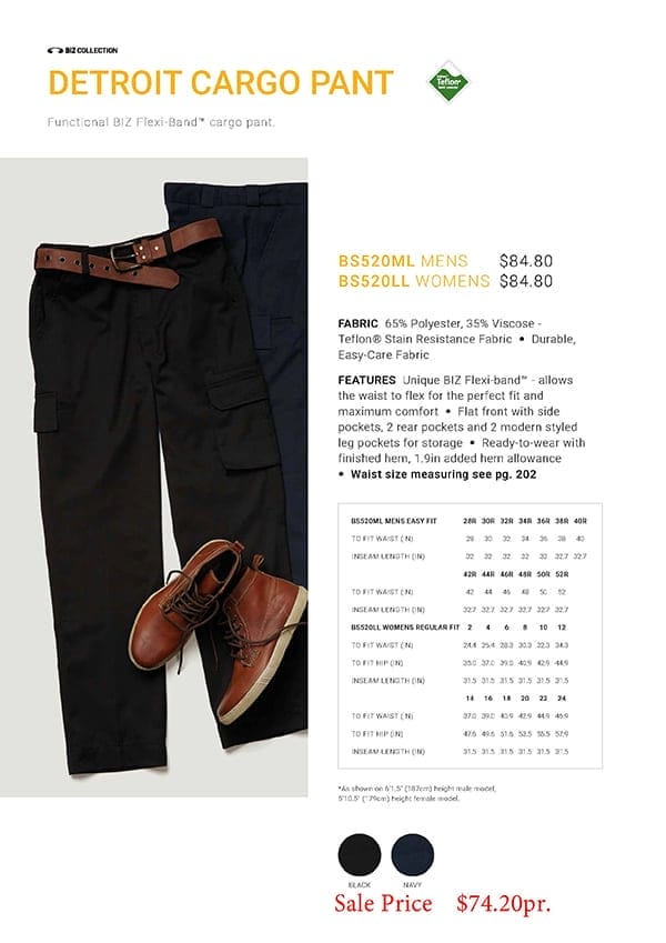 BS520ML, BS520LL_Fashion Biz Men’s and Women’s Detroit Cargo Pants