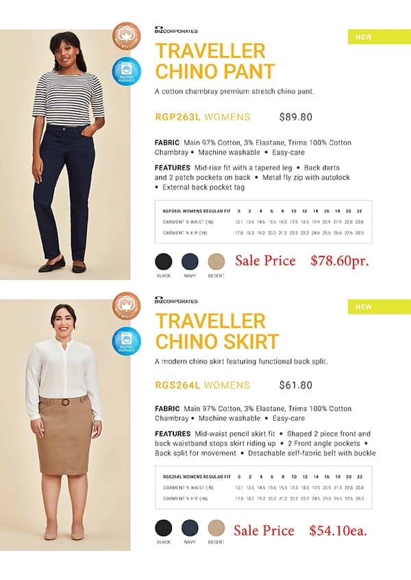 RGP263L,RGP264L_Fashion Biz Ladies Traveler Chino Pants, Skirts